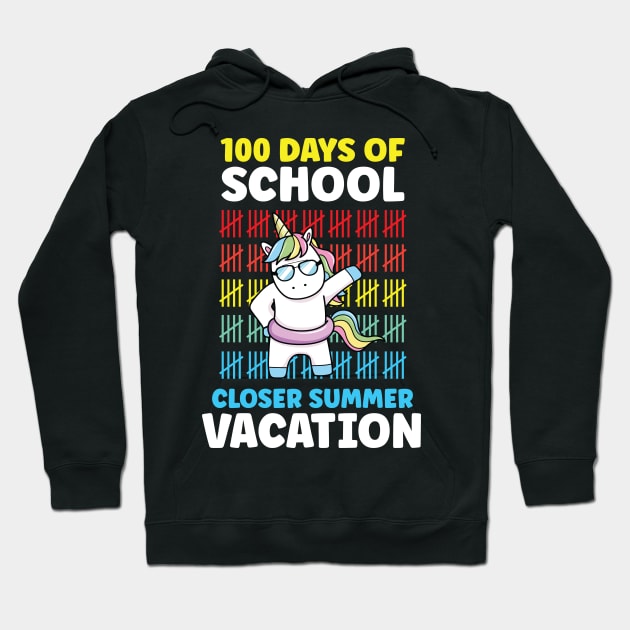 Funny Cute 100 Days Of School Closer Summer Vacation Unicorn Hoodie by WassilArt